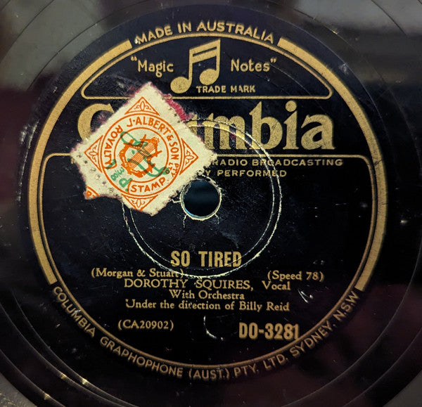 Dorothy Squires : So Tired / Anything I Dream Is Possible (Shellac, 10")