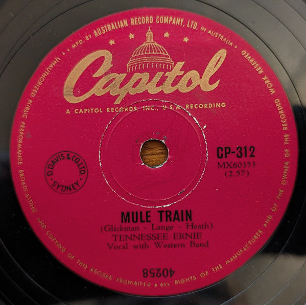 Tennessee Ernie Ford : Mule Train / Philadelphia Lawyer (Shellac, 10")