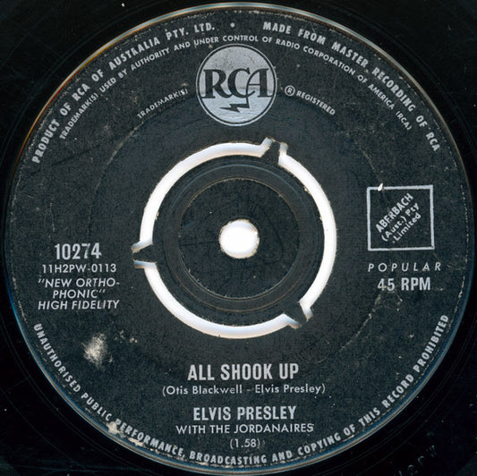 Elvis Presley With The Jordanaires : All Shook Up (7", Single, Rou)
