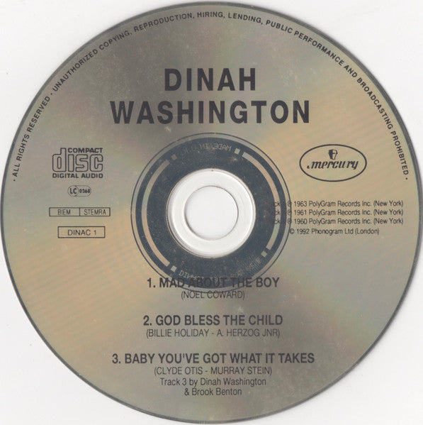 Dinah Washington : Mad About The Boy (CD, Single)