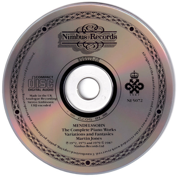 Felix Mendelssohn-Bartholdy, Martin Jones (3) : Complete Piano Works, Variations And Fantasies (CD, Album, Amb)