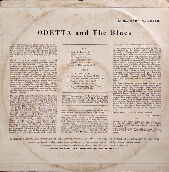 Odetta : Odetta And The Blues (LP, Album)