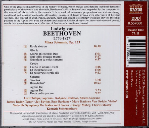 Ludwig van Beethoven, Lori Phillips (2), Robynne Redmon, James Taylor (5), Jay Baylon, Nashville Symphony Orchestra, Kenneth Schermerhorn : Missa Solemnis (CD, Album)