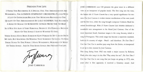 José Carreras : Amigos Para Siempre/Friends For Life - Romantic Songs Of The World (CD, Album, RE)