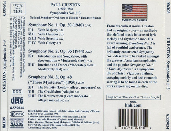 Paul Creston, National Symphony Orchestra Of Ukraine, Theodore Kuchar : Symphonies Nos 1-3 (CD, Album)