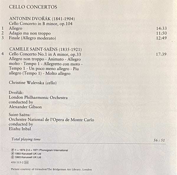Dvořák*, Saint-Saëns* - Christine Walevska, Sir Alexander Gibson*, Eliahu Inbal : Dvorak & Saint-Saens Cello Concertos (CD, Comp, RE)