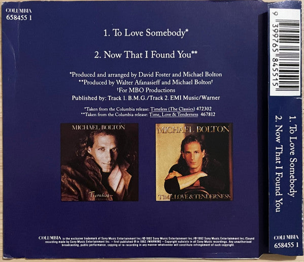Michael Bolton : To Love Somebody (CD, Single)