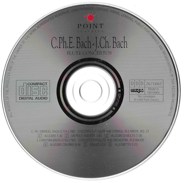 Carl Philipp Emanuel Bach - Johann Christian Bach : Flute Concertos (CD, Comp, RE)