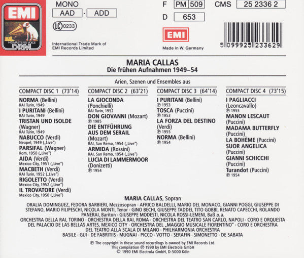 Maria Callas : Frühe Aufnahmen Von 1949–54 (4xCD, Comp)