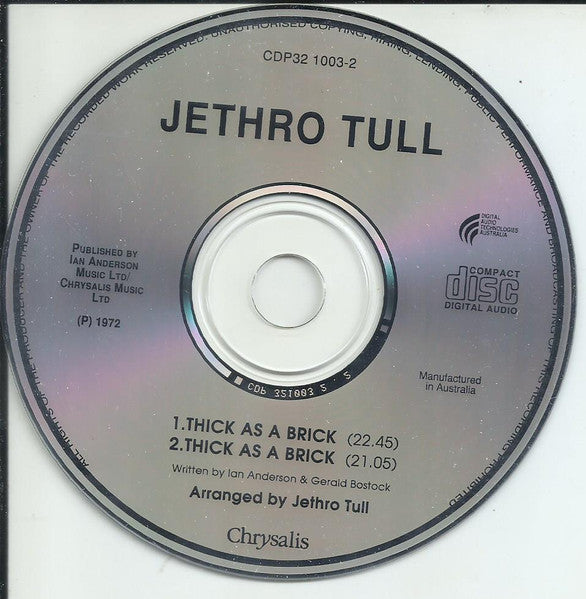Jethro Tull : Thick As A Brick (CD, Album, RE)