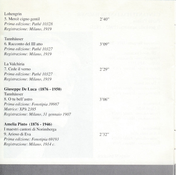 Various, Wagner* : Cantati Italiani Di Wagner Vol. 1 - Parte Prima Il Periodo Acustico (1902-1925) (CD, Comp, Mono)