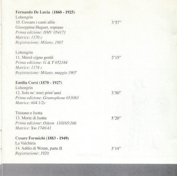 Various, Wagner* : Cantati Italiani Di Wagner Vol. 1 - Parte Prima Il Periodo Acustico (1902-1925) (CD, Comp, Mono)