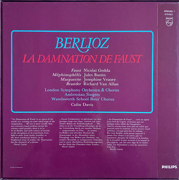 Berlioz* / Veasey* / Gedda* / Bastin* / Van Allan*, London Symphony Orchestra & Chorus*, Colin Davis* : La Damnation De Faust (3xLP, RE, RP + Box)