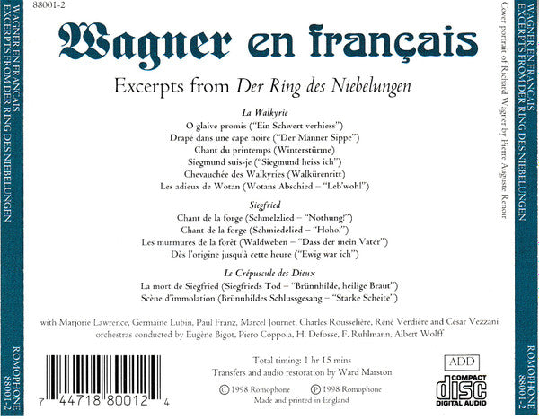Various, Wagner* : Wagner En Français - Excerpts From Der Ring Des Nibelungen (CD, Comp, RM)