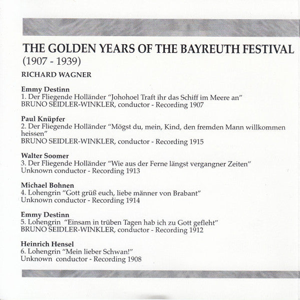 Various, Wagner* : The Golden Years Of The Bayreuth Festival (1907-1939) (CD, Comp, Mono, RM)