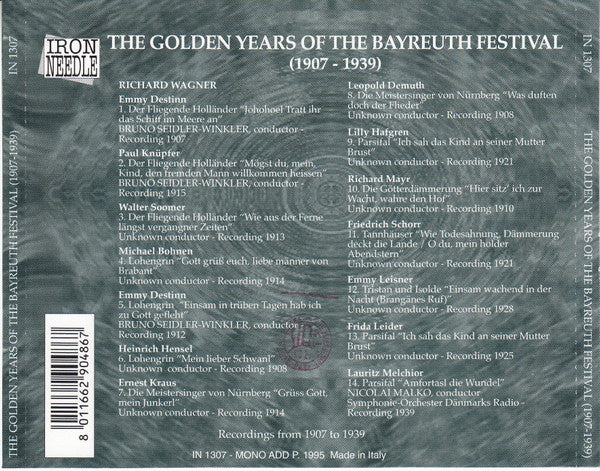 Various, Wagner* : The Golden Years Of The Bayreuth Festival (1907-1939) (CD, Comp, Mono, RM)