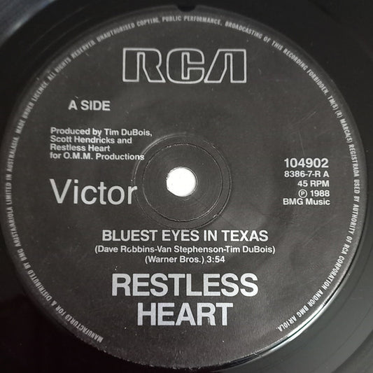 Restless Heart : Bluest Eyes In Texas / Eldorado (7", Single)