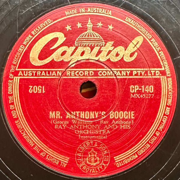 Ray Anthony And His Orchestra* : Mr. Anthony's Blues / Mr. Anthony's Boogie (Shellac, 10")