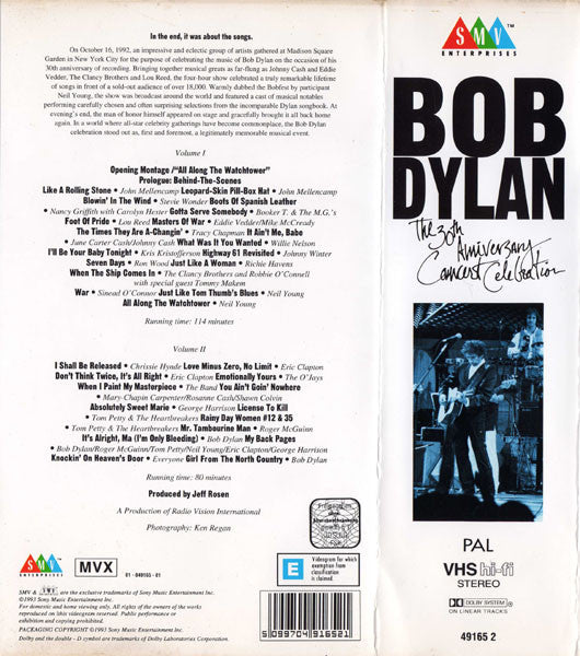 Bob Dylan : The 30th Anniversary Concert Celebration (2xVHS, PAL)