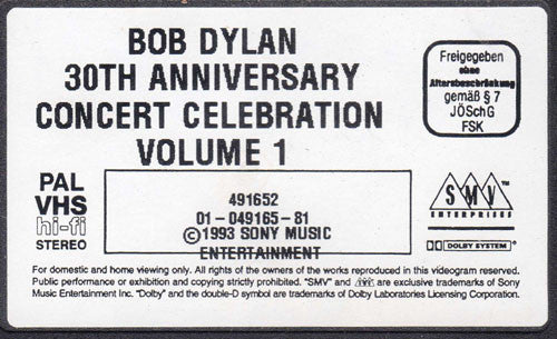 Bob Dylan : The 30th Anniversary Concert Celebration (2xVHS, PAL)