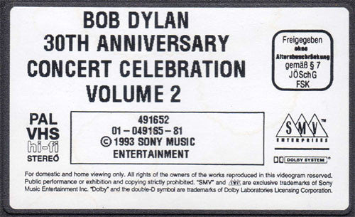 Bob Dylan : The 30th Anniversary Concert Celebration (2xVHS, PAL)