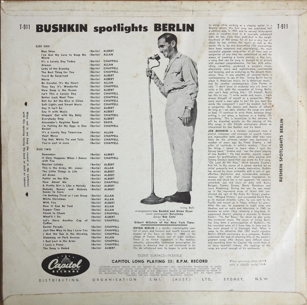Joe Bushkin, His Piano And Orchestra : Bushkin Spotlights Berlin (LP, Album, Mono)