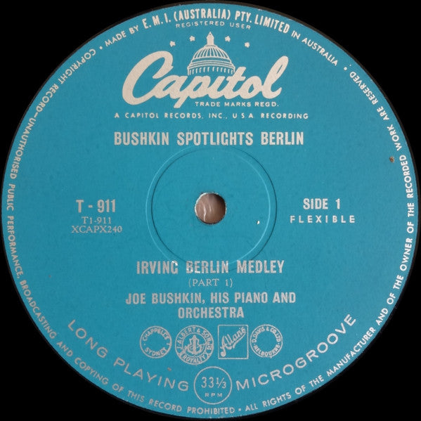 Joe Bushkin, His Piano And Orchestra : Bushkin Spotlights Berlin (LP, Album, Mono)