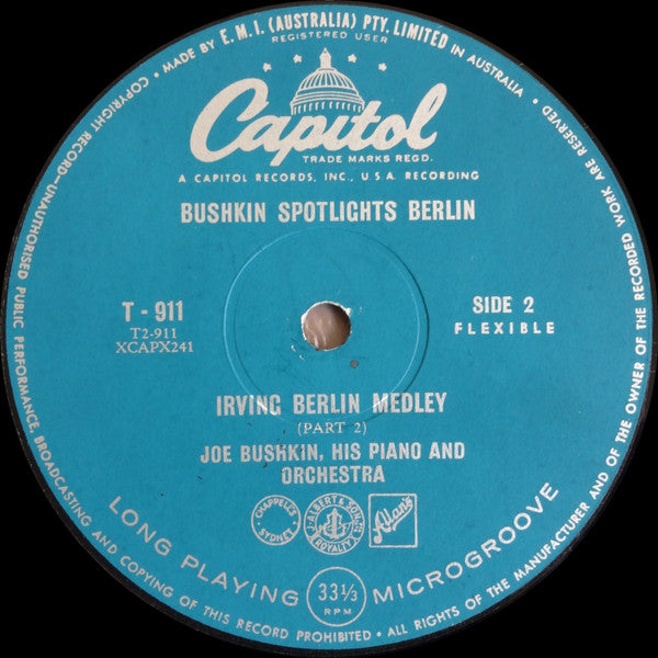 Joe Bushkin, His Piano And Orchestra : Bushkin Spotlights Berlin (LP, Album, Mono)