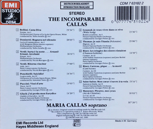 Maria Callas : The Incomparable Callas (CD, Comp, RM)