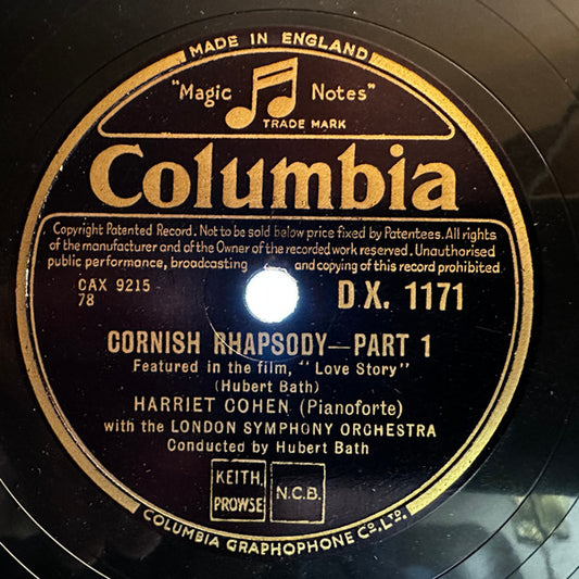 Harriet Cohen, London Symphony Orchestra, Hubert Bath : Cornish Rhapsody (Shellac, 12", She)