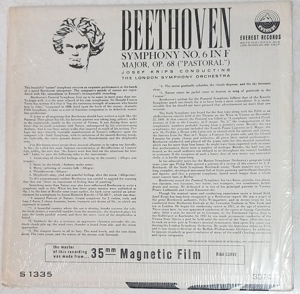 Josef Krips Conductor London Symphony Orchestra : Beethoven Symphony No. 6 In F Major Op. 68 (Pastoral) (LP, Red)