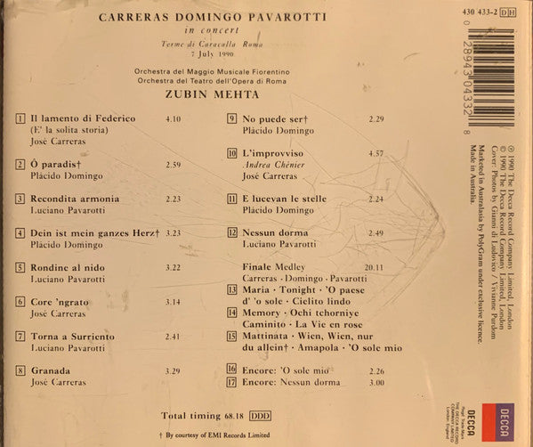 José Carreras, Placido Domingo, Luciano Pavarotti, Zubin Mehta : In Concert (CD, Album)