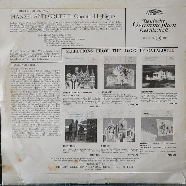 Engelbert Humperdinck (2), Gisela Litz, Rita Streich, Elisabeth Lindermeier, Res Fischer, Horst Günter, Marianne Schech : Hansel And Gretel (10", Mono)