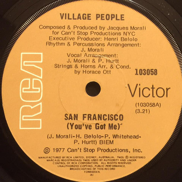 Village People : San Francisco / Fire Island (7", Single)