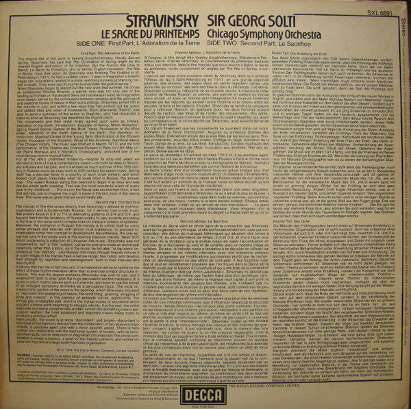 Stravinsky* - Chicago Symphony Orchestra, Sir Georg Solti* : Le Sacre Du Printemps (LP, Album, RP)