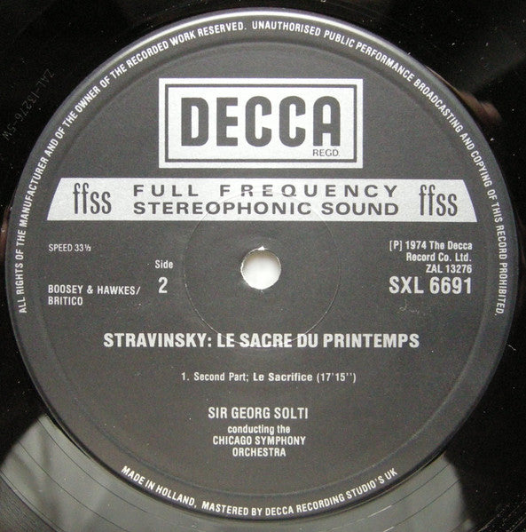 Stravinsky* - Chicago Symphony Orchestra, Sir Georg Solti* : Le Sacre Du Printemps (LP, Album, RP)