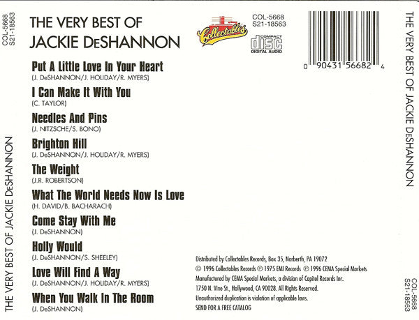 Jackie DeShannon : The Very Best Of Jackie DeShannon (CD, Comp, RE)