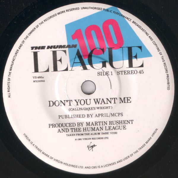 The Human League : Don't You Want Me (7", Single)