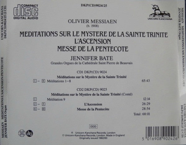 Olivier Messiaen - Jennifer Bate : Méditations Sur Le Mystère De La Sainte Trinité · L'Ascension · Messe De La Pentecôte (2xCD)