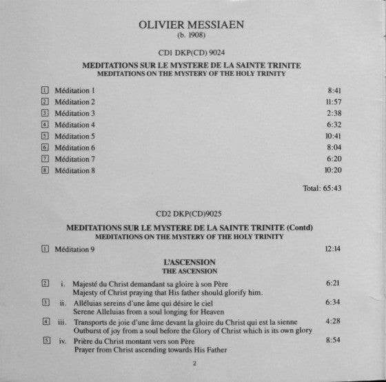 Olivier Messiaen - Jennifer Bate : Méditations Sur Le Mystère De La Sainte Trinité · L'Ascension · Messe De La Pentecôte (2xCD)