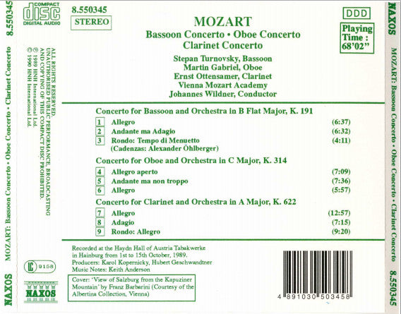 Mozart* - Stepan Turnovsky • Martin Gabriel • Ernst Ottensamer, Vienna Mozart Academy*, Johannes Wildner : Bassoon Concerto • Oboe Concerto • Clarinet Concerto = Fagottkonzert • Oboenkonzert • Klarinettenkonzert = Concerto Pour Basson • Concerto Pour Hautbois • Concerto Pour Clarinette (CD, Album)