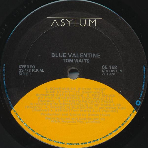 Tom Waits : Blue Valentine (LP, Album, RP)