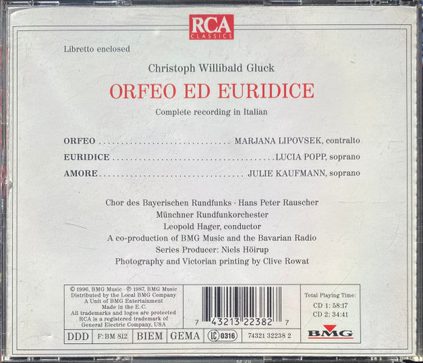 Gluck*, Lipovsek*, Popp*, Kaufmann*, Münchner Rundfunkorchester, Leopold Hager : Orfeo Ed Euridice (2xCD, RE)