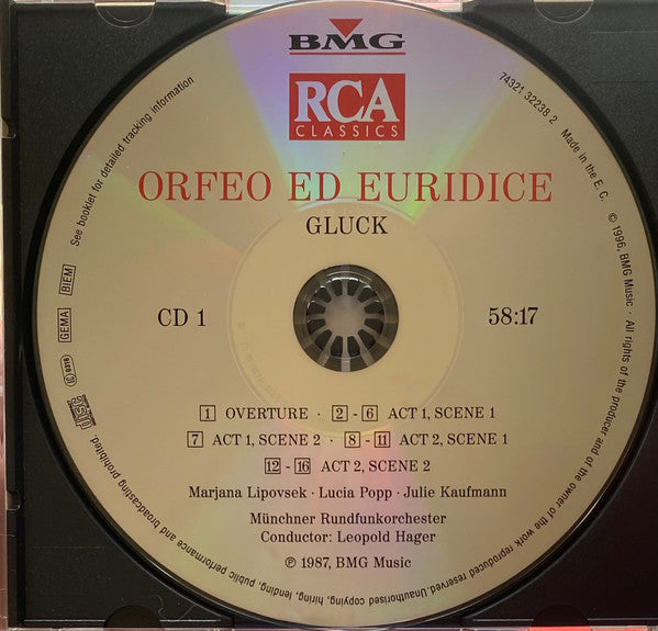 Gluck*, Lipovsek*, Popp*, Kaufmann*, Münchner Rundfunkorchester, Leopold Hager : Orfeo Ed Euridice (2xCD, RE)
