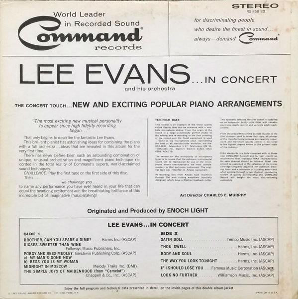 Lee Evans And His Orchestra : Lee Evans...In Concert (LP, Album)