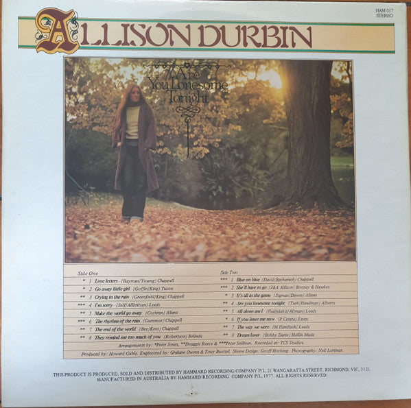 Allison Durbin : Are You Lonesome Tonight (LP, Album, Gat)