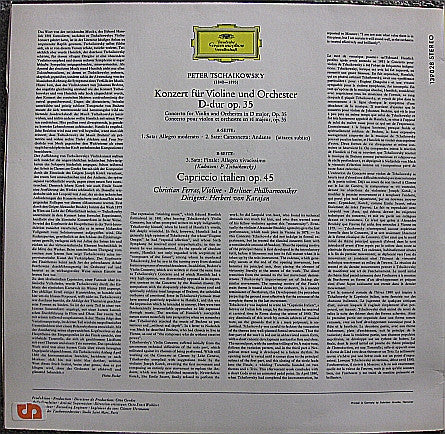 Tschaikowsky* – Christian Ferras · Herbert von Karajan - Berliner Philharmoniker : Violinkonzert D-dur Op. 35 / Capriccio Italien Op. 45 (LP, RP)