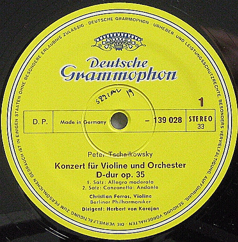 Tschaikowsky* – Christian Ferras · Herbert von Karajan - Berliner Philharmoniker : Violinkonzert D-dur Op. 35 / Capriccio Italien Op. 45 (LP, RP)
