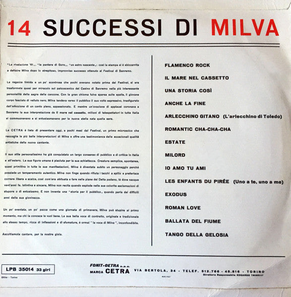 Milva : 14 Successi Di Milva (LP, Album)