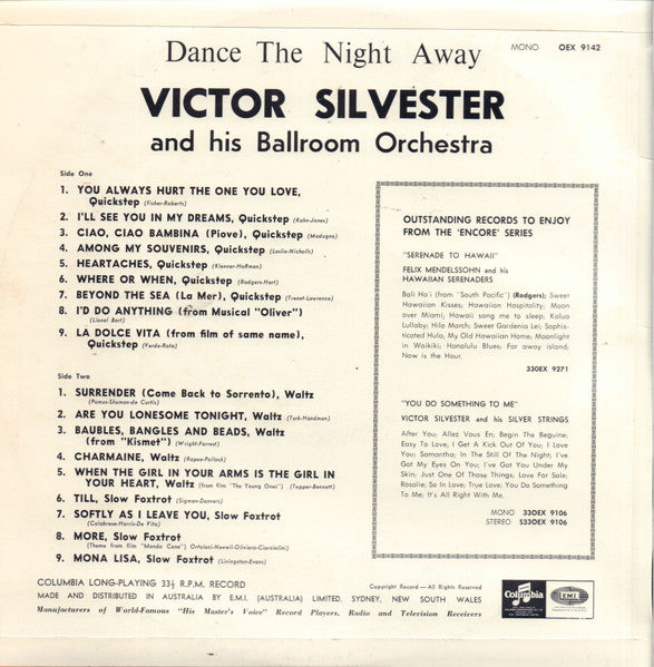 Victor Silvester And His Ballroom Orchestra : Dance The Night Away (LP, Comp)